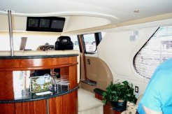 Accessing the internal pilothouse - going from the lounge area to the manly area